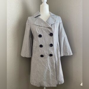 Anthropologie Elevenses Blue Striped 3/4 Sleeve Peacoat